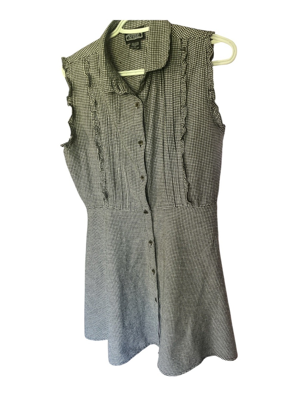 Anthropology Angie Black/White Houndstooth Button-Front Sleeveless Ruffled Dress